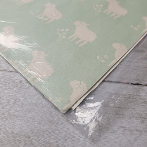 Vintage Artfaire Gift Wrap All Occasion Lamb Sheep Cottagecore Mint Green Cream - Picture 6 of 11